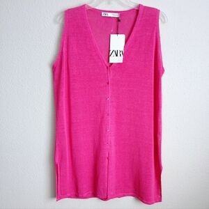 Zara Linen Waistcoat Vest Women's Size Medium Longline